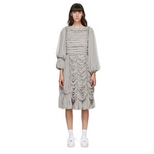 COMME DES GARCONS LIGHT GRAY RUCHED MIDI DRESS SIZE SMALL